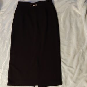 Briggs Brown Knit Midi Skirt With Metal Detail Size M
